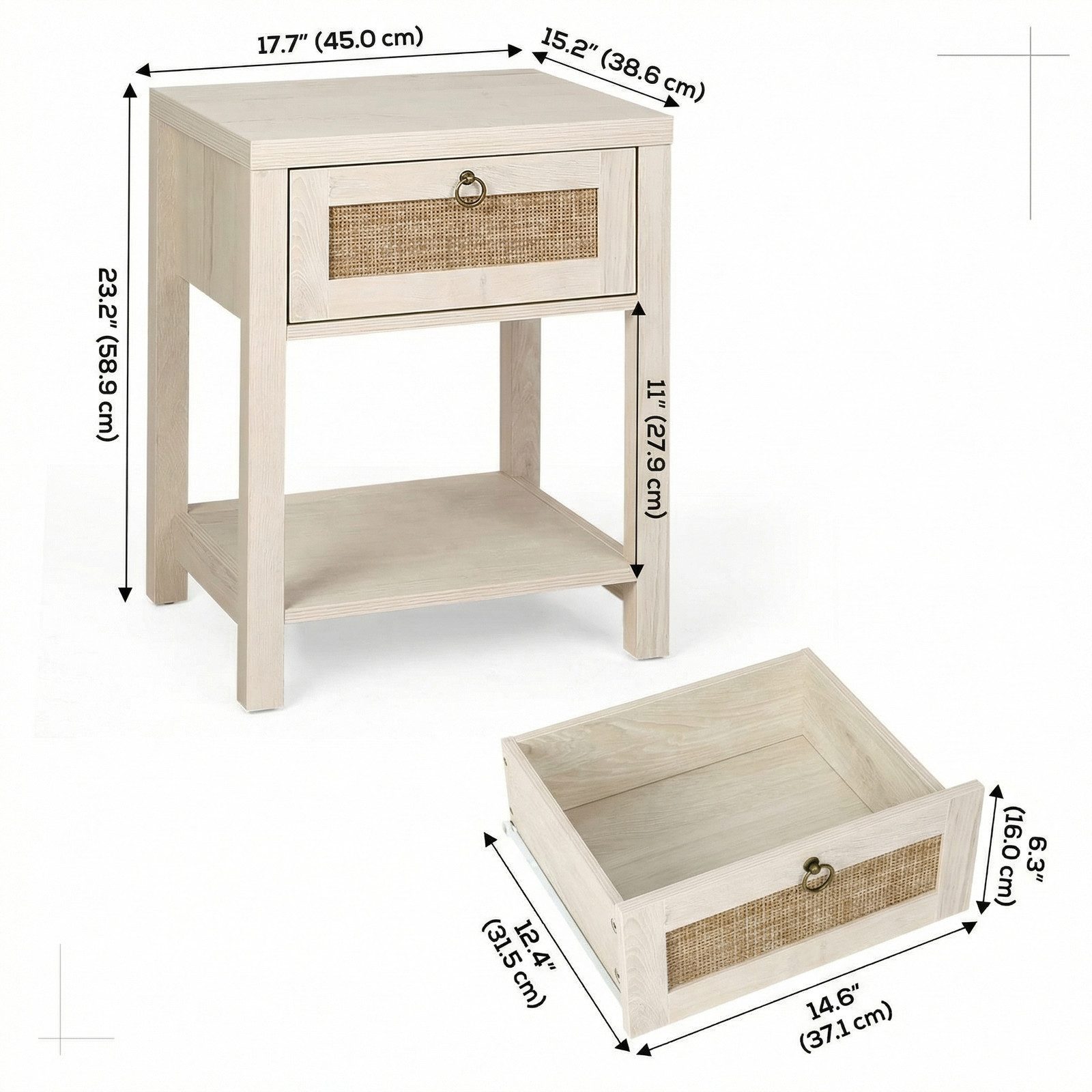 VOWNER Nachttisch Set 2er, Landhausstil Beistelltisch mit Schublade und Ablage (2-St), Böhmischer Sideboard für Schlafzimmer, Wohnzimmer