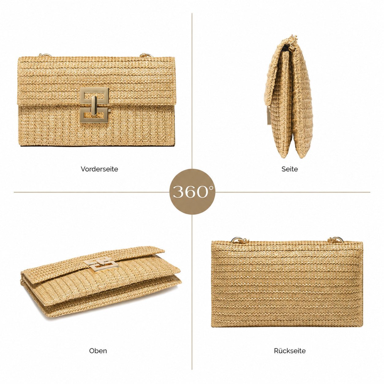 nsihing Umhängetasche Strohtasche Damen 2-in-1 Clutch & Umhängetasche Boho, Sommer Strand Tasche, Raffia, Leicht & Stilvoll – Bild 5 von 5