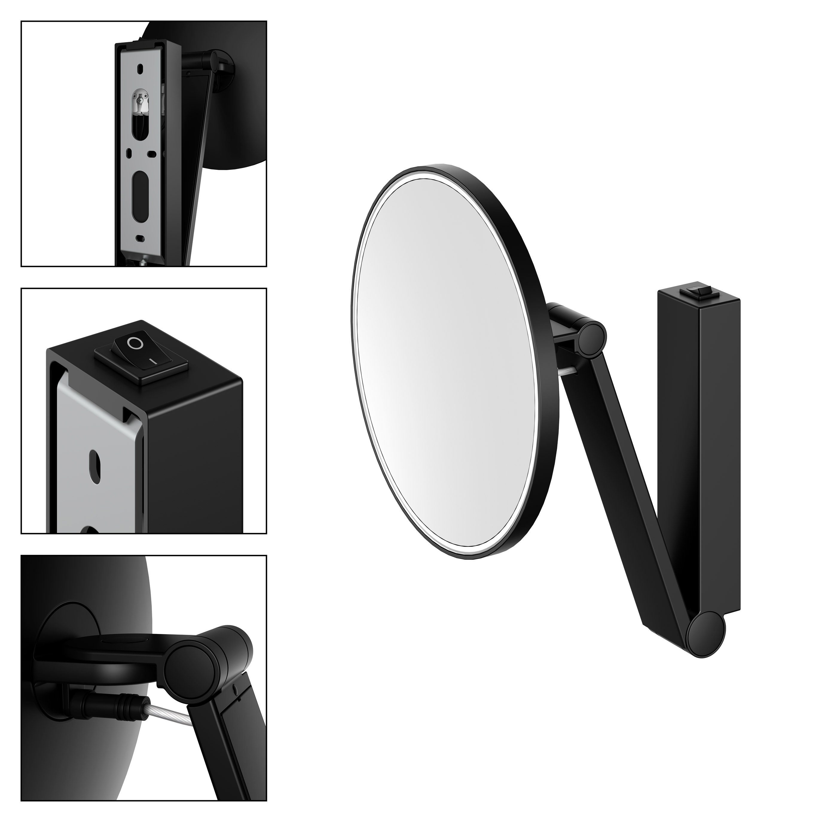 Keuco Spiegel, Kosmetikspiegel, 5-fach LED-Beleuchtung, Vergrößerung, rund, schwarz