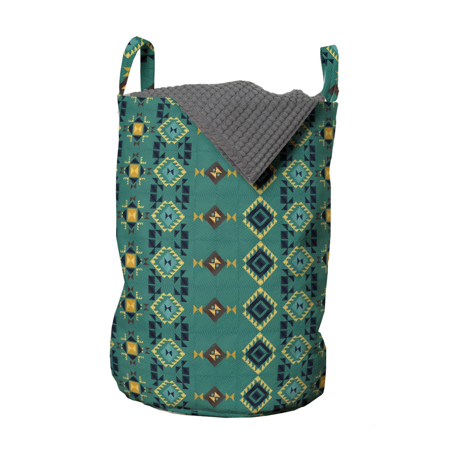 Abakuhaus Wäschesäckchen Wäschekorb mit Griffen Kordelzugverschluss für Waschsalons, Boho Aztekische geometrische Motive