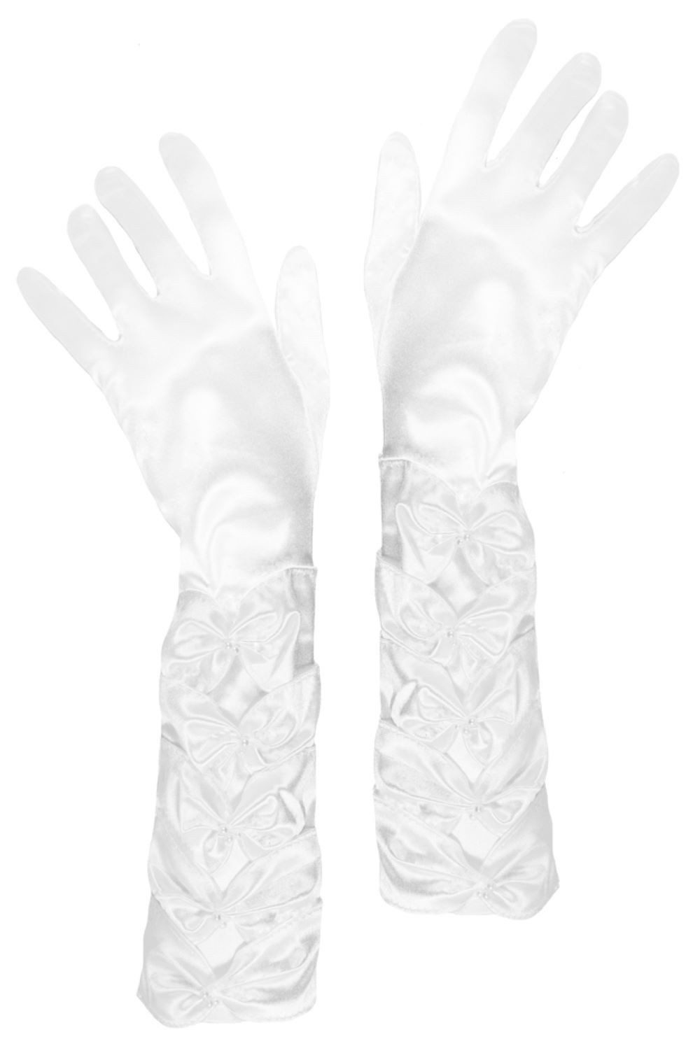Das Kostümland Kostüm Prinzessin Handschuhe mit Raffung und Perlen - Wei