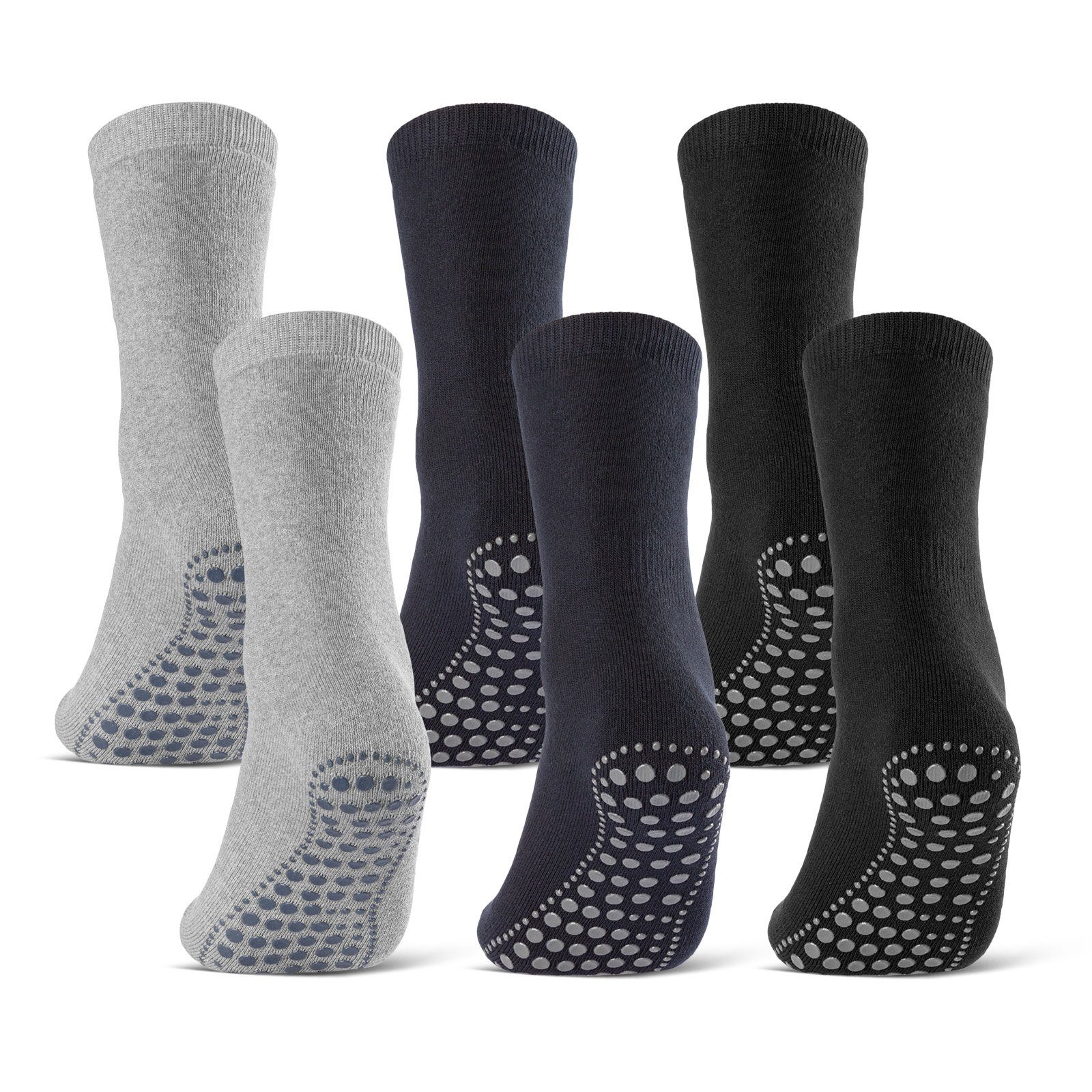 sockenkauf24 ABS-Socken 3 oder 6 Paar "Premium" Anti Rutsch Socken Damen Herren (Schwarz, Blau, Grau, 6-Paar, 39-42) ABS Socken Noppen Stoppersocken - 8600 WP