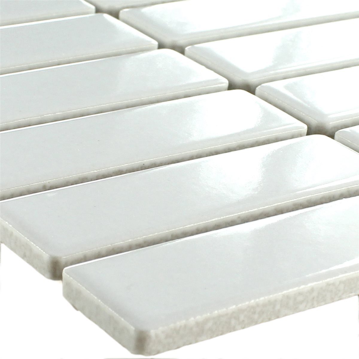 Mosafil Mosaikfliesen Keramik Mosaikfliesen Parma Stäbchen Glänzend, Keramik 29.000x29.700, weiß, Verlegefertig auf ein Netz geklebt - Frostsicher - Wasserdicht -