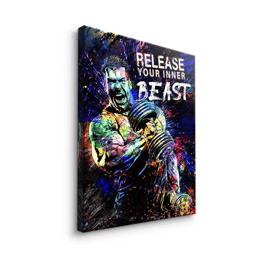 DOTCOMCANVAS® Leinwandbild, Premium Leinwandbild - Motivation - inner Beast your - Release ohne Rahmen Train