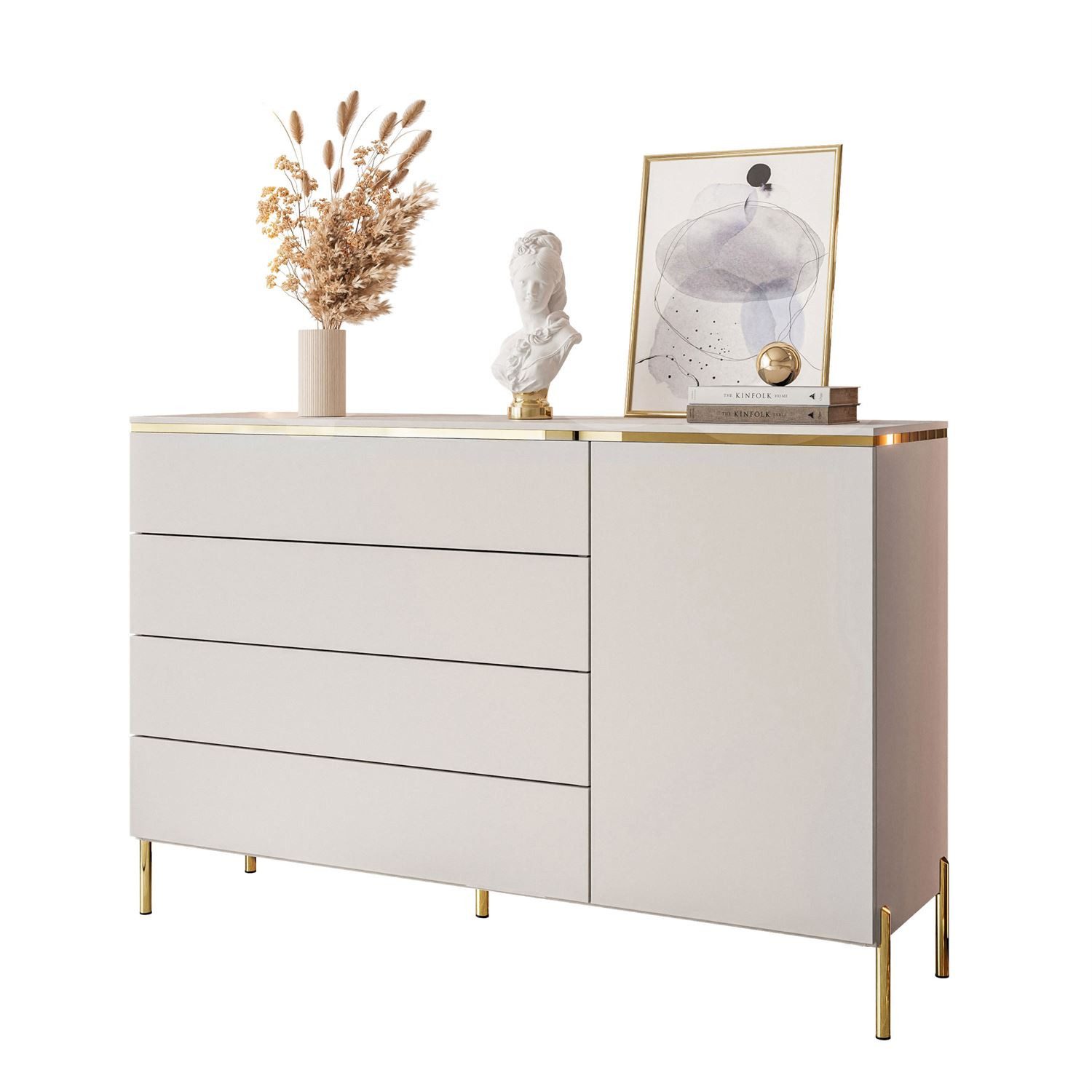 Lookway Kommode AURORA 4S1D Anrichte in KASCHMIR Schubladenschrank, 140x76/90/91x40 cm