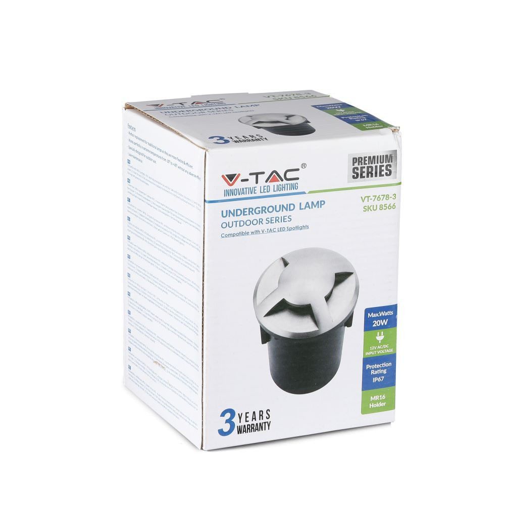 V-TAC Einbauleuchte, Leuchtmittel nicht inklusive, Bodenstrahler Außenleuchte Edelstahl schwarz silber IP67 D 8,7 cm