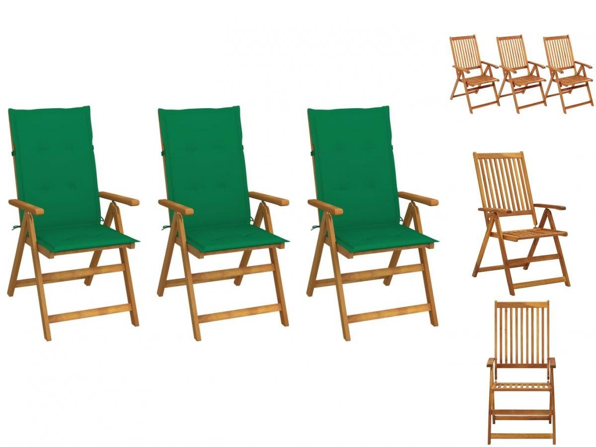 3 Akazie Gartenstühle mit Gartenstuhl Massivholz vidaXL Holz Auflagen Klappbare Stk