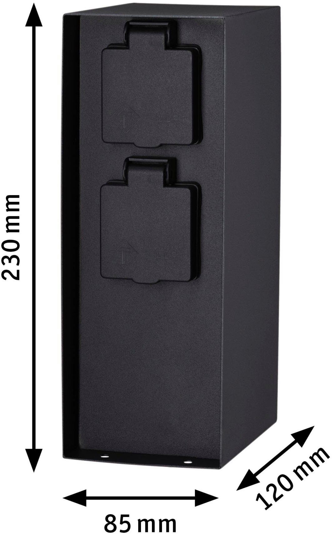Paulmann Rio Outdoor Steckdosensäule IP44 (1-St), mit 2-fach, Zeitschaltuhr, Stromverteiler eckig,