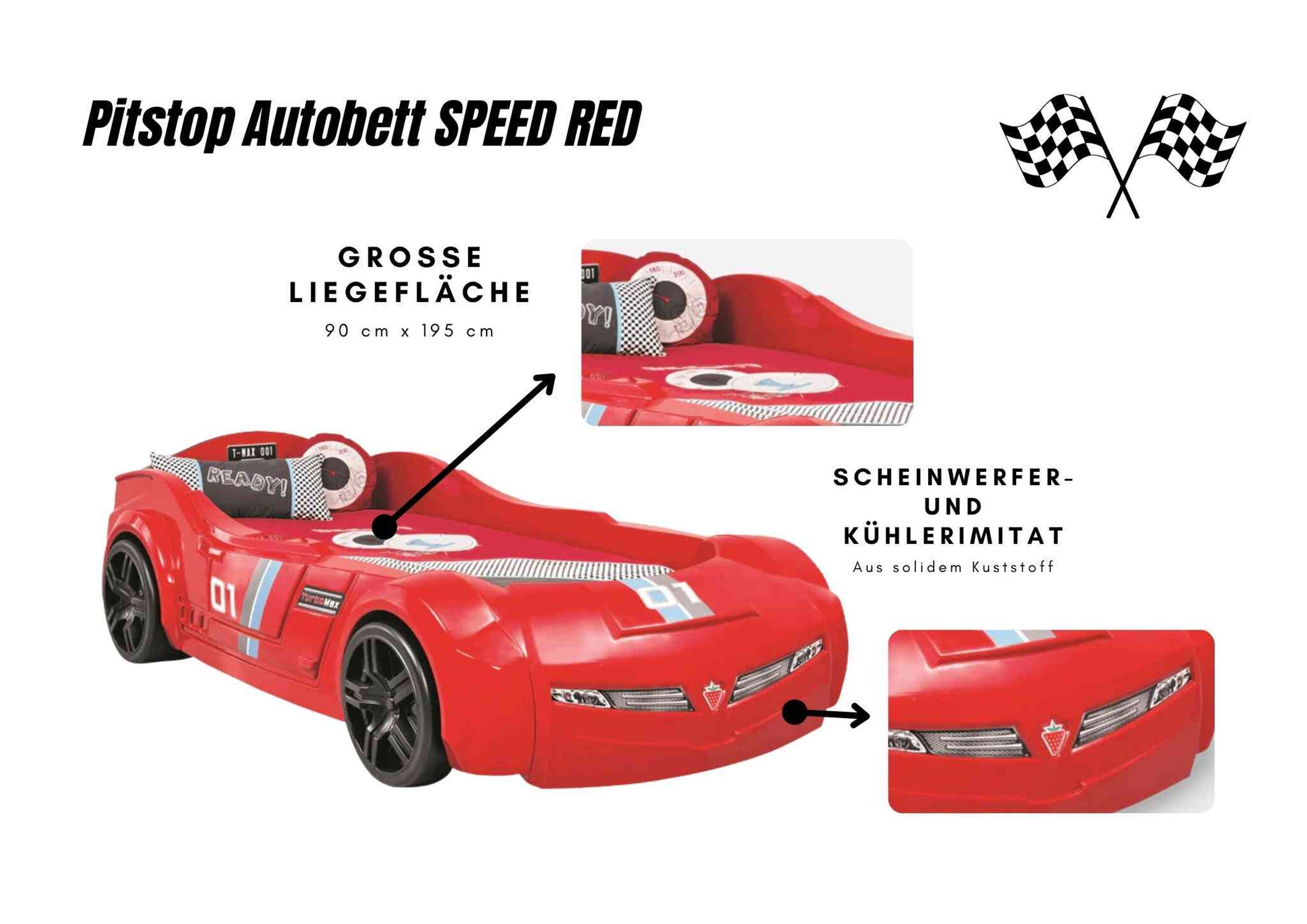 Autobett 90 Rot Rennwagenoptik, 195cm, Cilek Liegefläche Pitstop, x Speed, Model