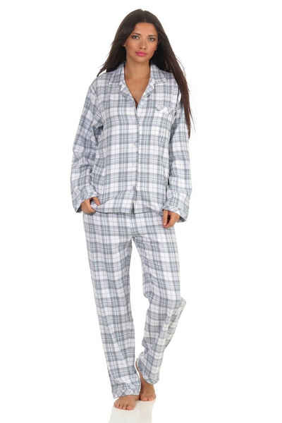 Normann Pyjama Damen langarm Flanell Schlafanzug kariert - 202 15 602