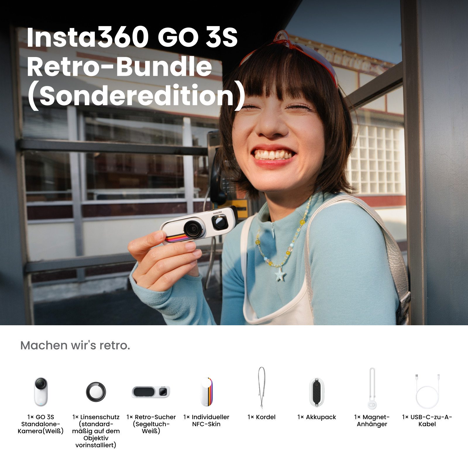 Insta360 Insta360 GO 3S Retro-Bundle Sonderedition – Kleine 4K Vlogging-Kamera Action Cam (4K Ultra HD, WLAN (Wi-Fi), Bluetooth)