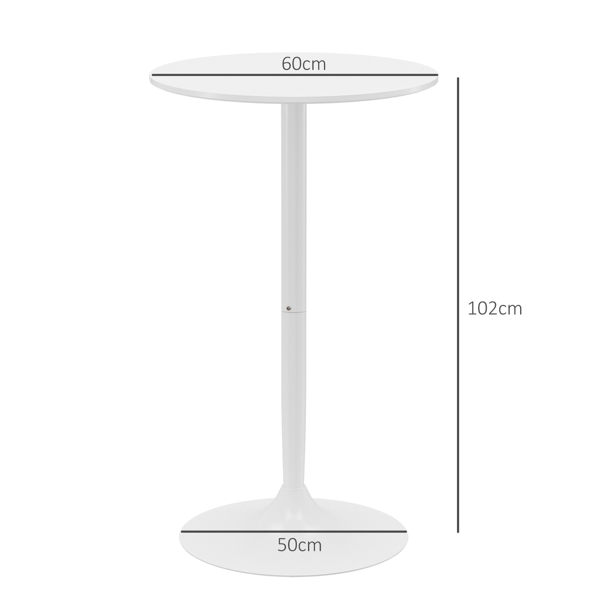 HOMCOM Bartisch Bistrotisch Runder Partytisch Tresentisch für Wohnzimmer (Esstsich, 1-St., Stehtisch), Stahl, Weiß, Ø60 x 102 cm