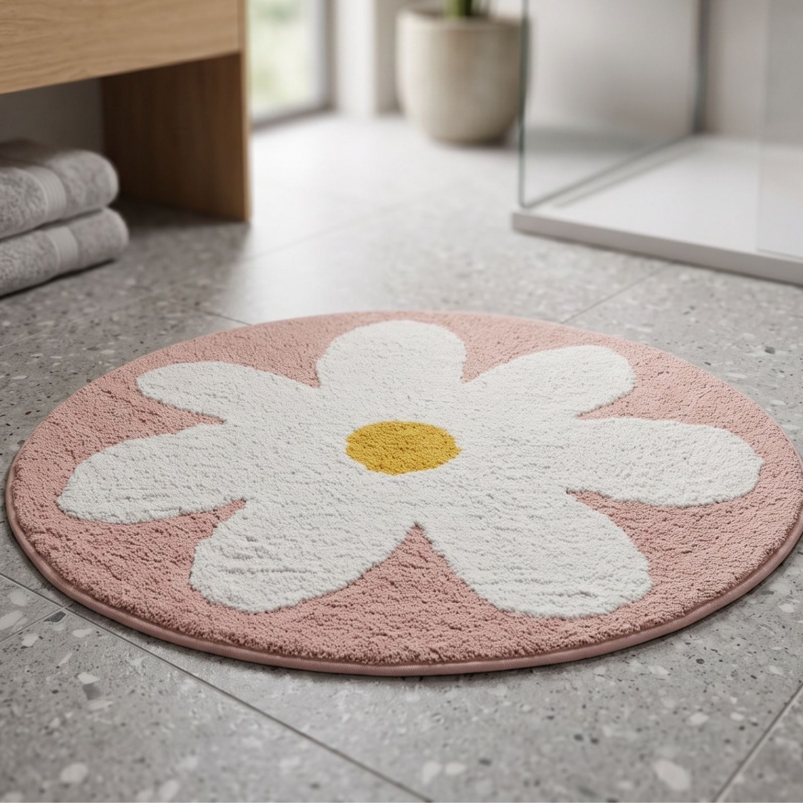 Homescapes Badematte Badematte Blume rund 60 cm - Badteppich rosa, 100 % Baumwolle, Höhe 10 mm, 60 cm – Bild 2 von 5