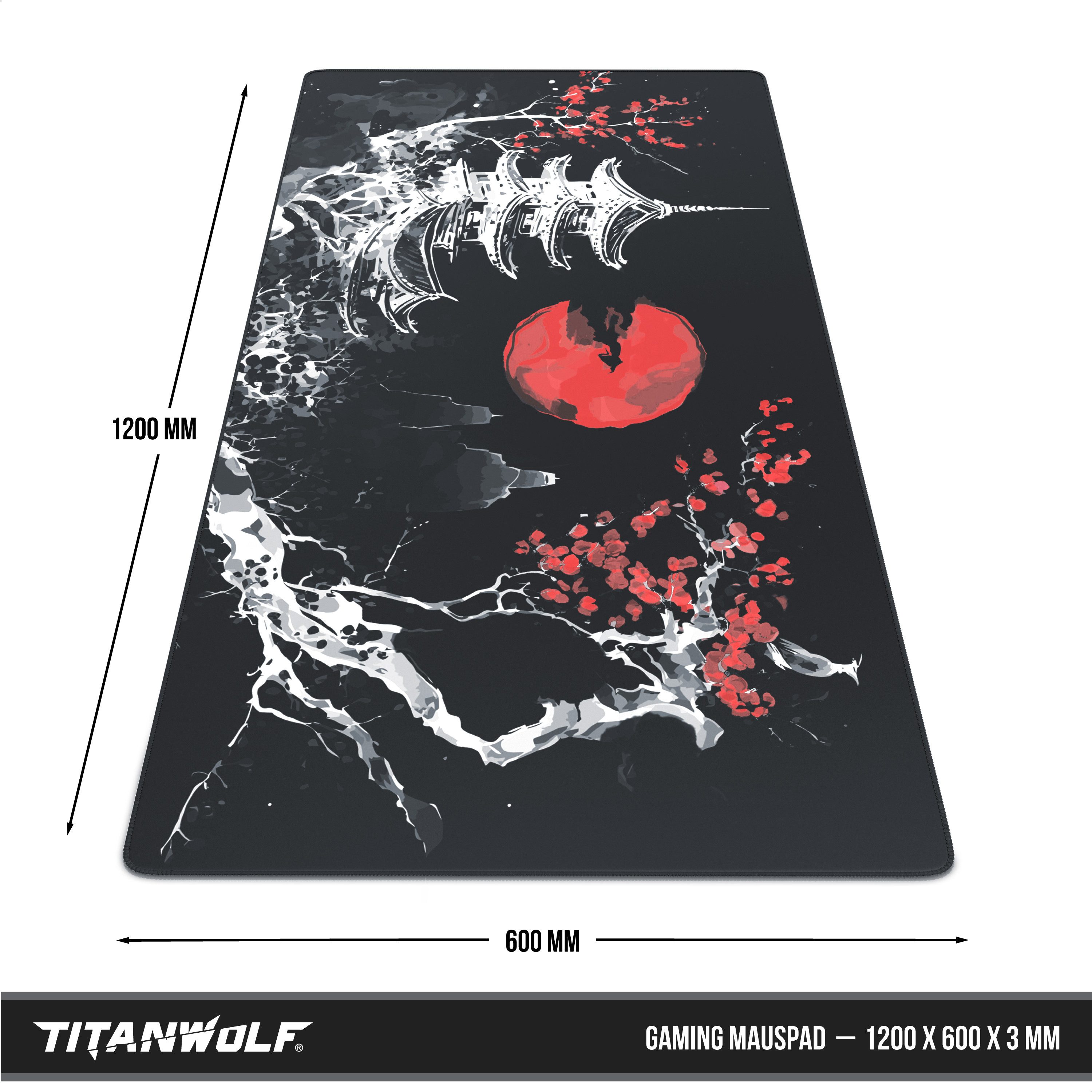 Titanwolf Gaming Mauspad XXXL Speed Mousepad 1200 x 600 x 3 mm, große Schreibtischauflage, rutschfest, abwaschbar, Geschwindigkeit & Präzision, Japan Ink Black