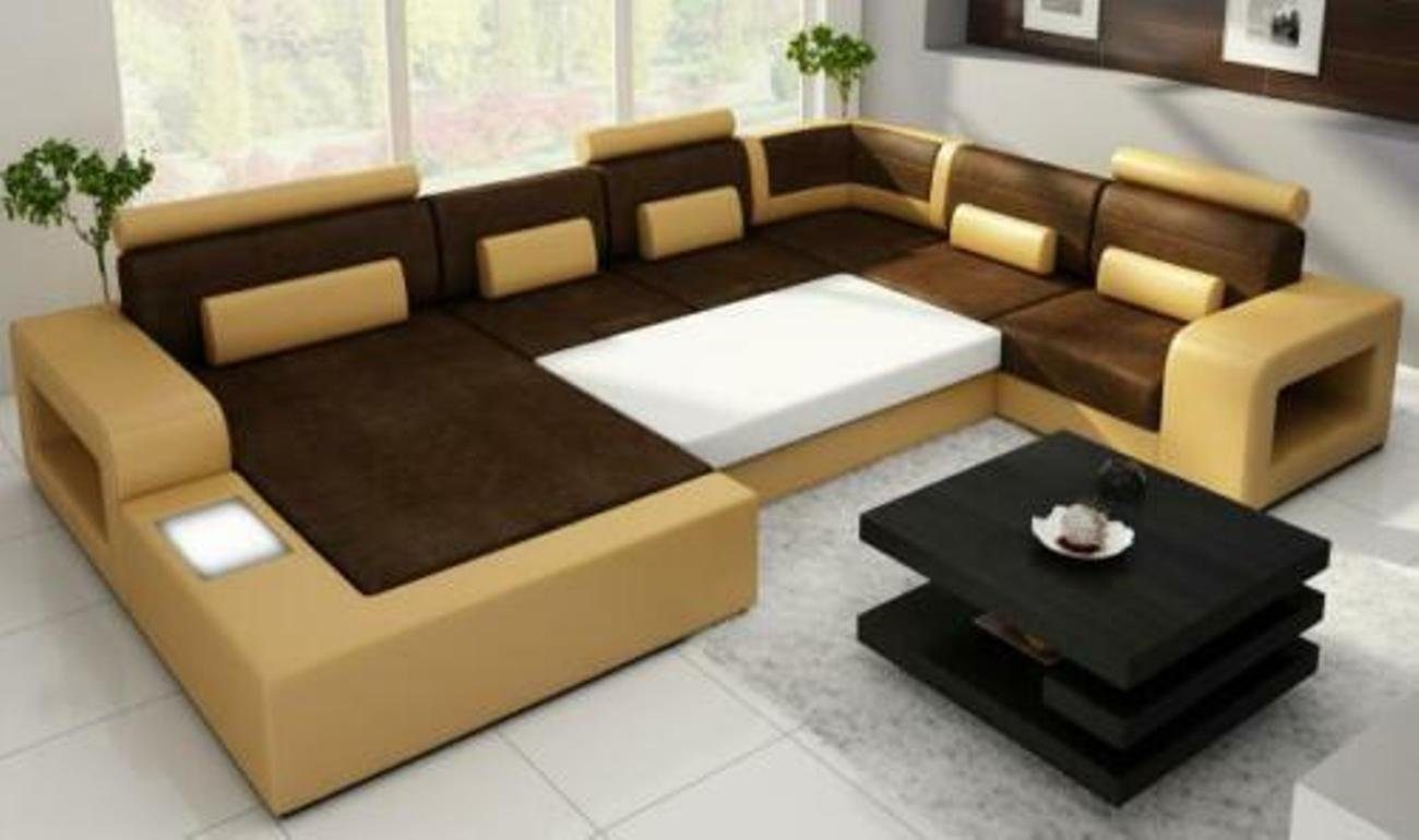 Maßfertigung Leder Sofa mit JVmoebel Stoff Textil Ecksofa Sofa mit Beleuchtung USB