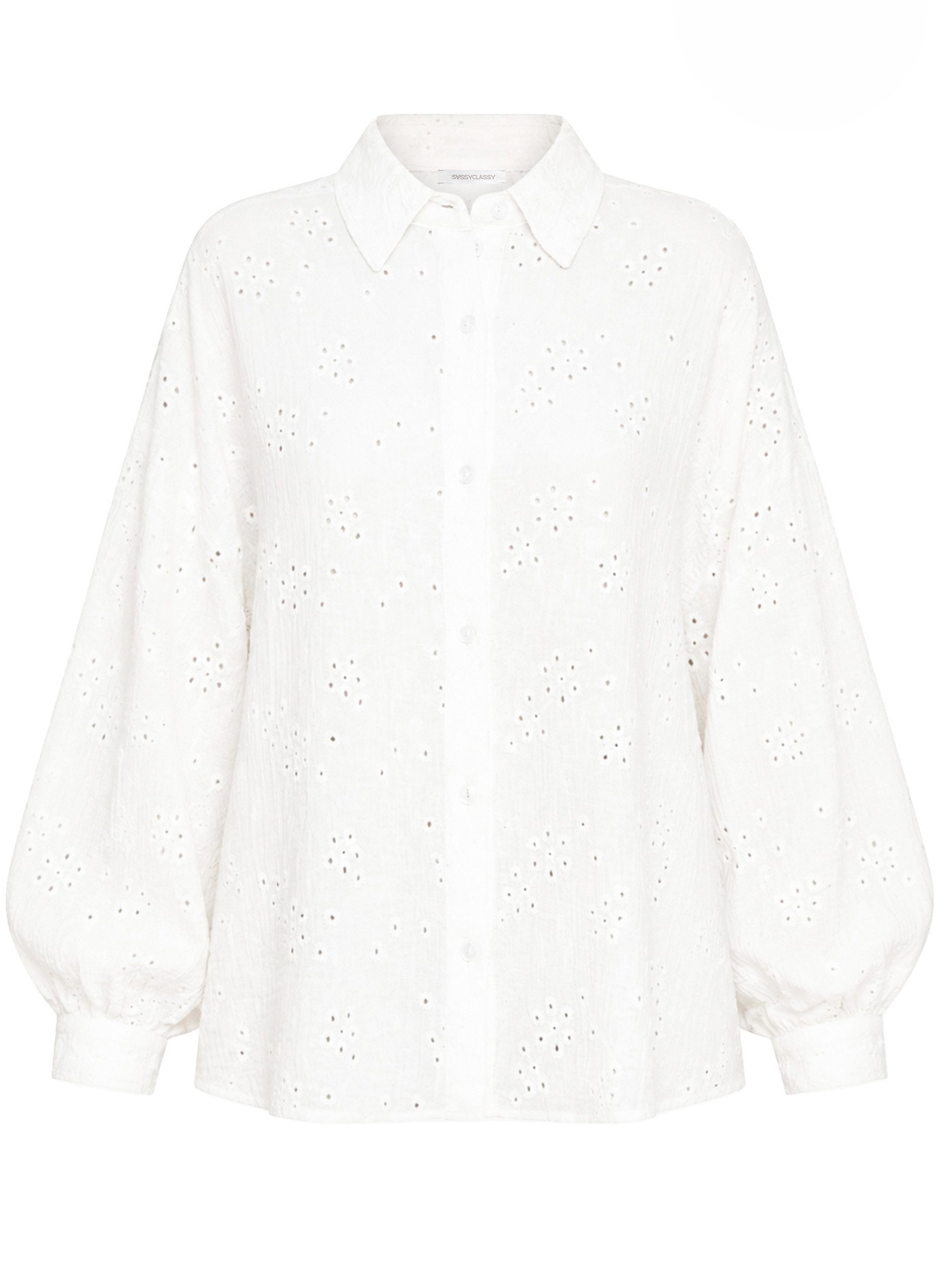 Langarmbluse Musselin Bluse mit Lochstickerei für Damen