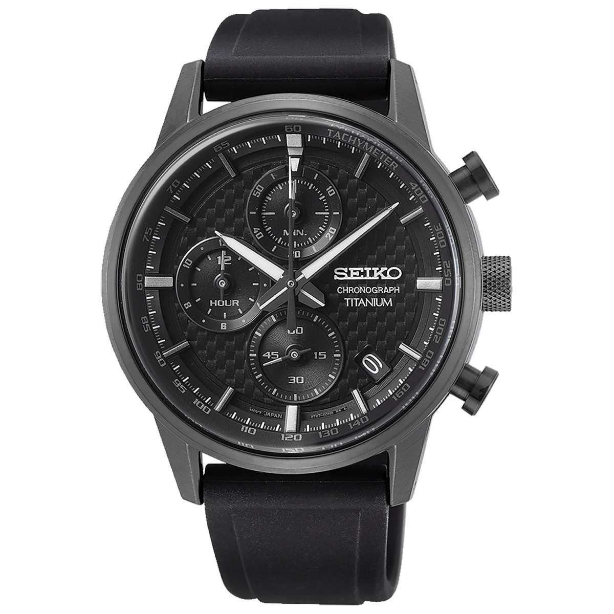 Seiko Quarzuhr SSB393P1, Herrenuhr Chronograph Titan Schwarz