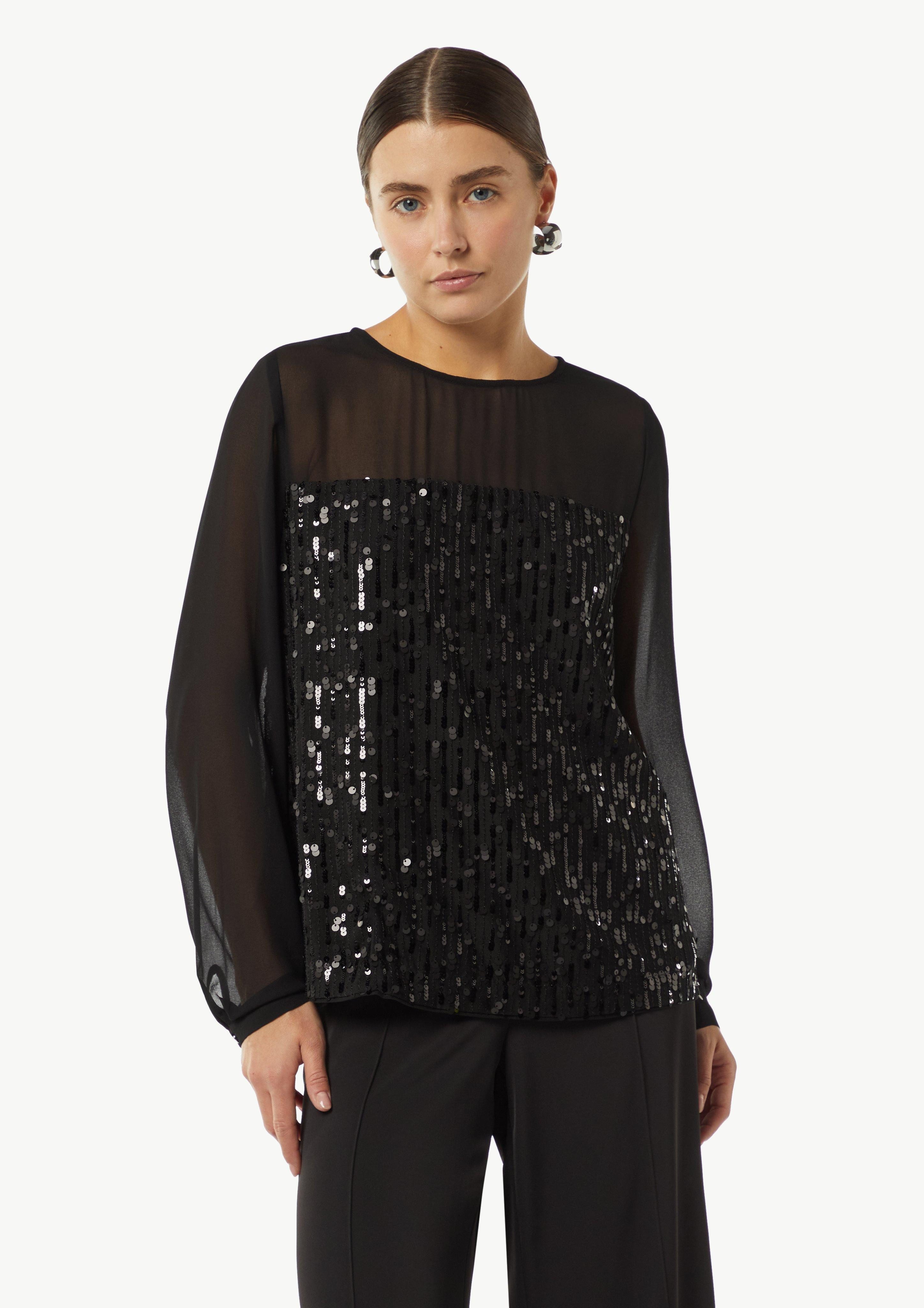 Langarmbluse Pailletten-Bluse aus Chiffon