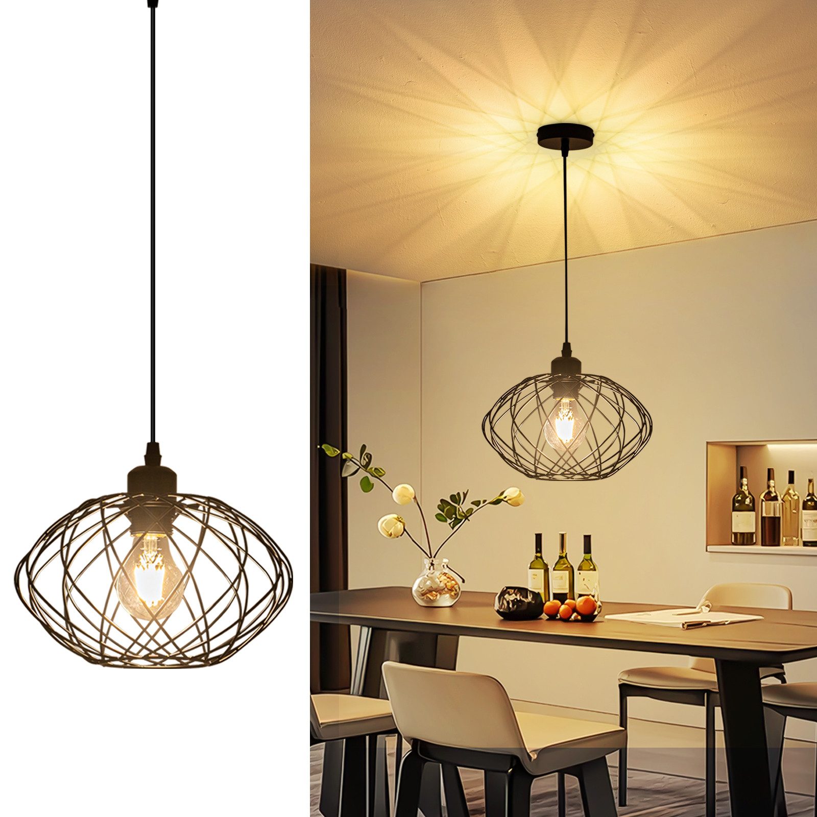 Nettlife Pendelleuchte Vintage Esstischlampe Schwarz Rund günstig online kaufen