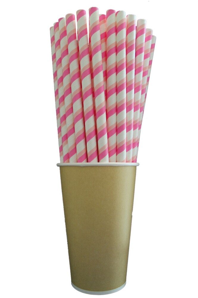 Trinkhalme Trinkhalm rosa / weiss gestreift, Papier, ø 8 mm, 24 cm 100 Stück, (100-tlg)