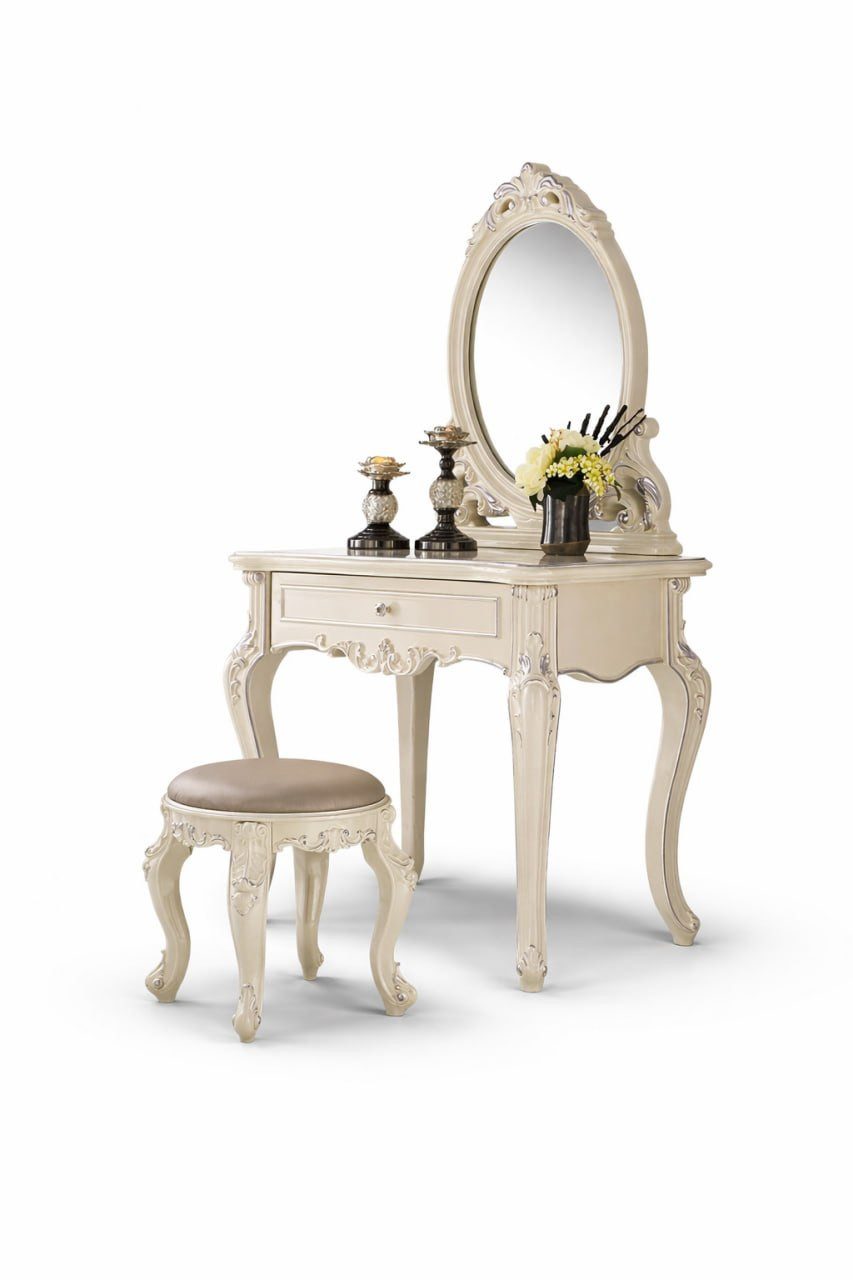 JVmoebel Schminktisch Eleganter Schminktisch mit Spiegel und Hocker im Barockstil Sofort (2-St., Schminktisch + Hocker), Made in Europa