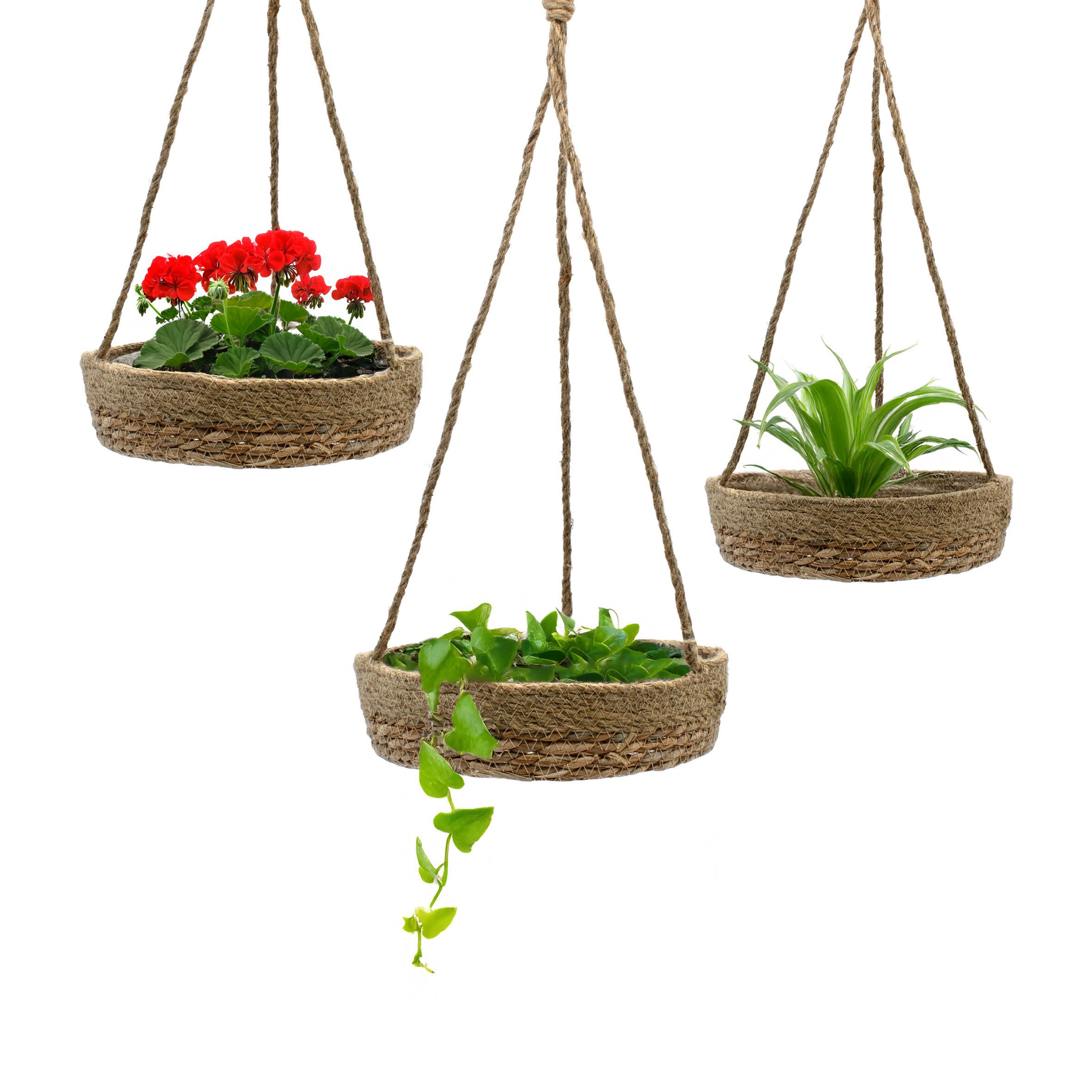 Blumenampel aus Seegras mit Folie - Ø 25 / 23 / 21 cm - Geflochtener Blumentopf