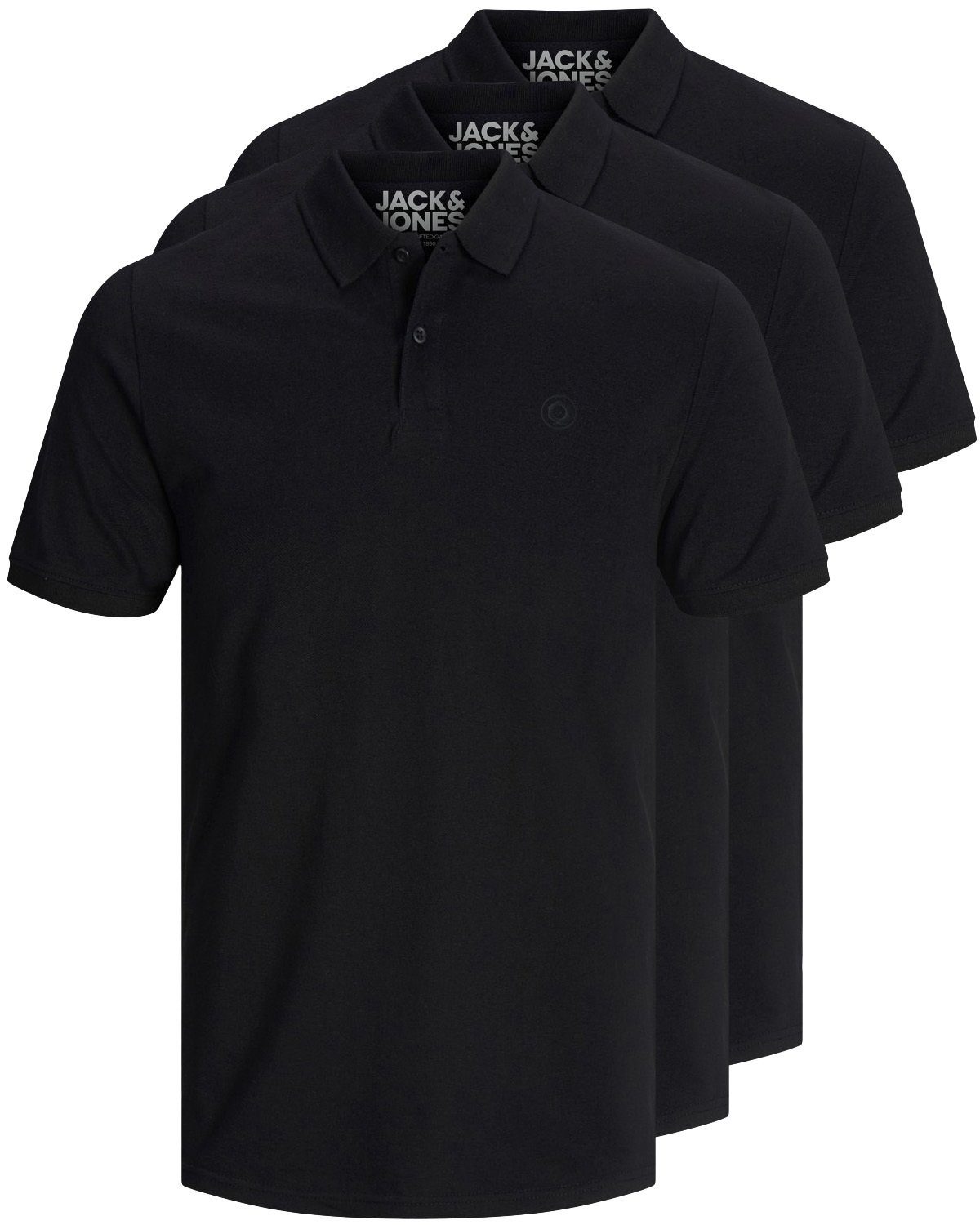 Jack & Jones Poloshirt Basic (3-tlg., 3er Pack) slimfit / figurbetont geschnitten schwarz