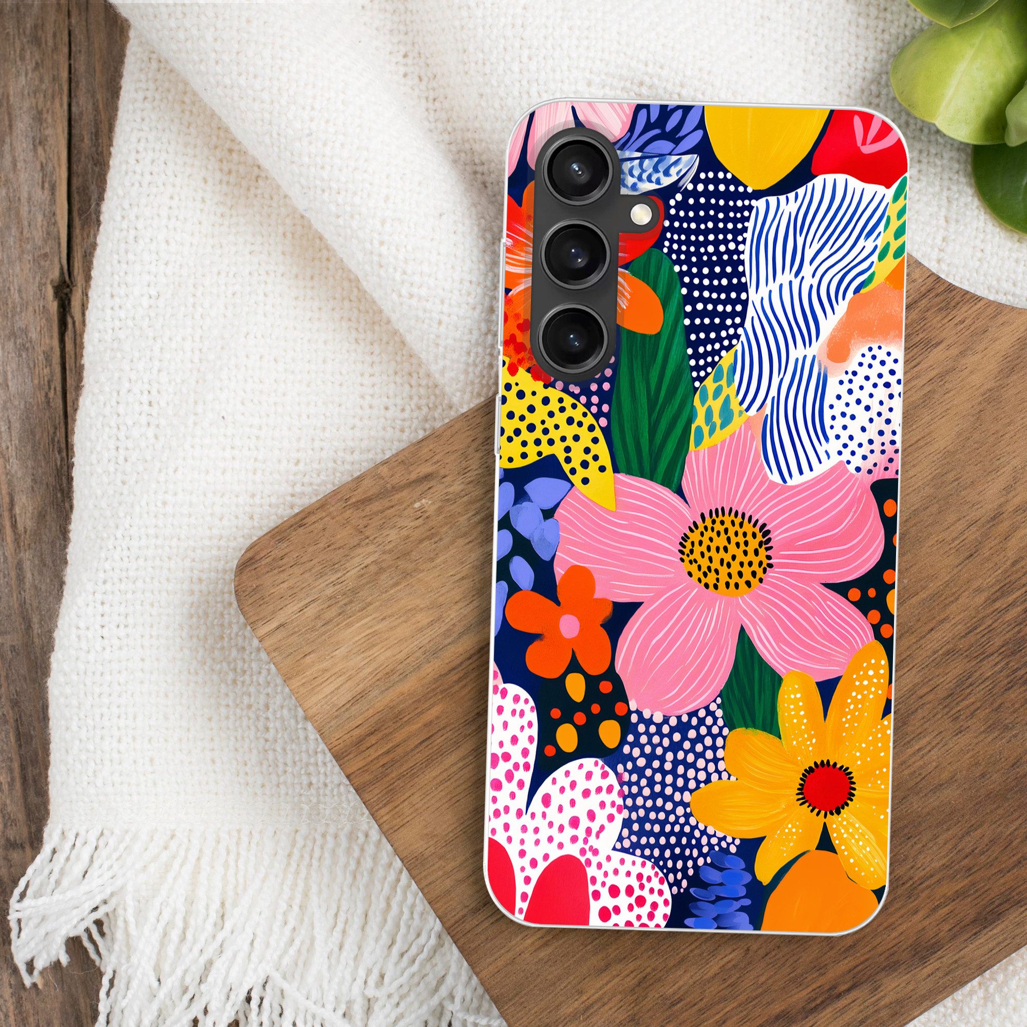 MuchoWow Handyhülle für Samsung Galaxy S23 FE Bunt - Blumen - Abstrakt - Punkte