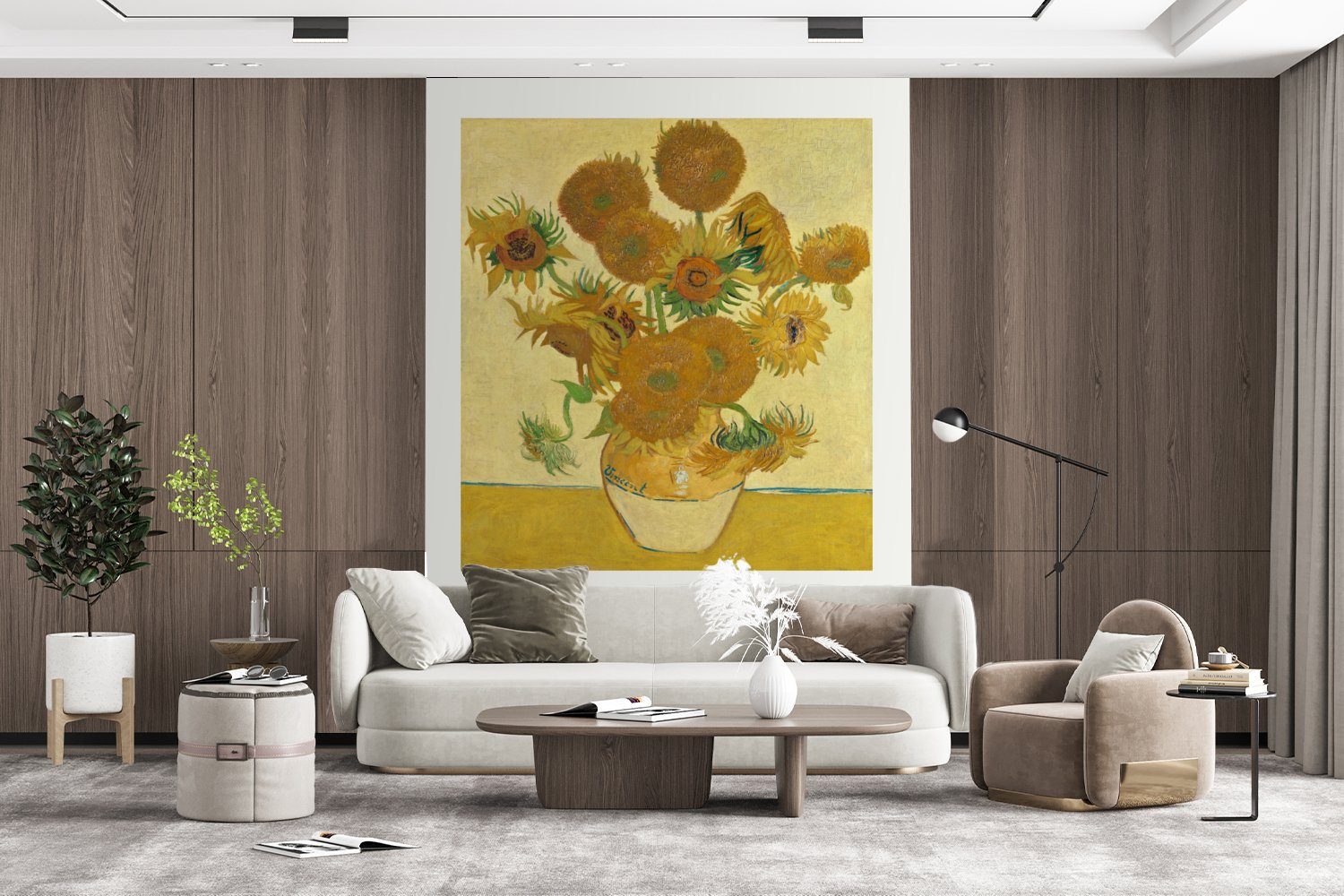 (4 Wohnzimmer, - Tapete für Vinyl Matt, Wandtapete Montagefertig bedruckt, Van - Gemälde MuchoWow St), Fototapete Sonnenblumen - Gelb, Gogh