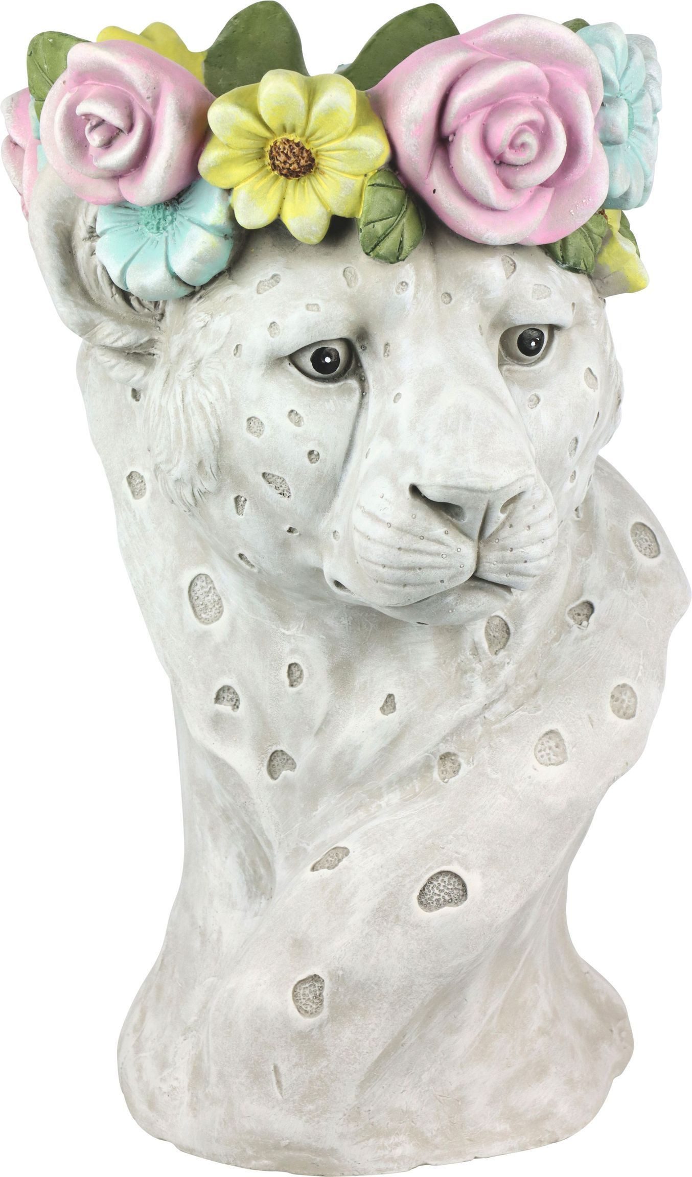 FURNARO Übertopf, in Leoparden-Form mit Blumenkranz aus Polyresin ca. 42 cm