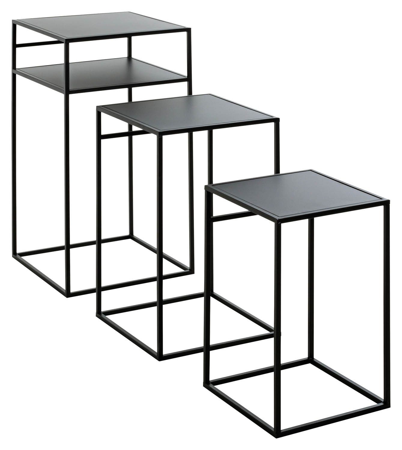 Beistelltisch 3-teilig, Metall, Stahlrohr, Schwarz, lackiert