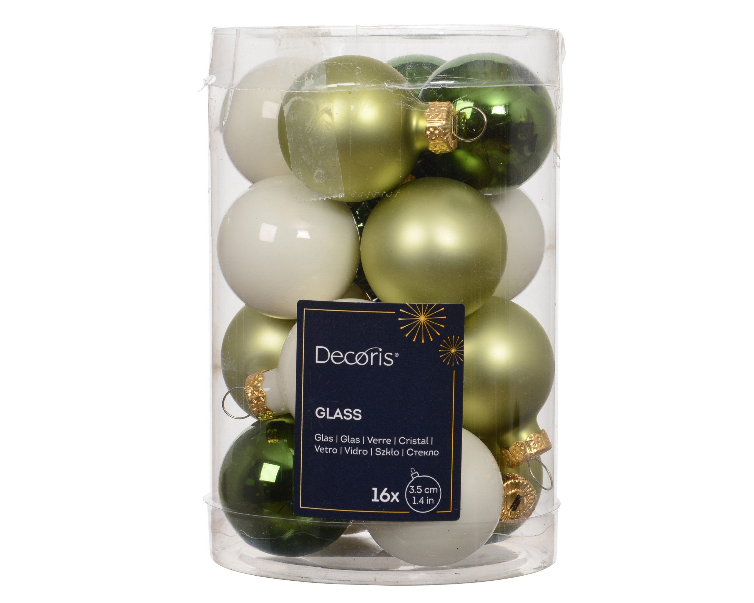 Kaemingk Weihnachtsbaumkugel, Weihnachtskugeln Glas 3,5cm 16 Stück - Grün Weiß Mix