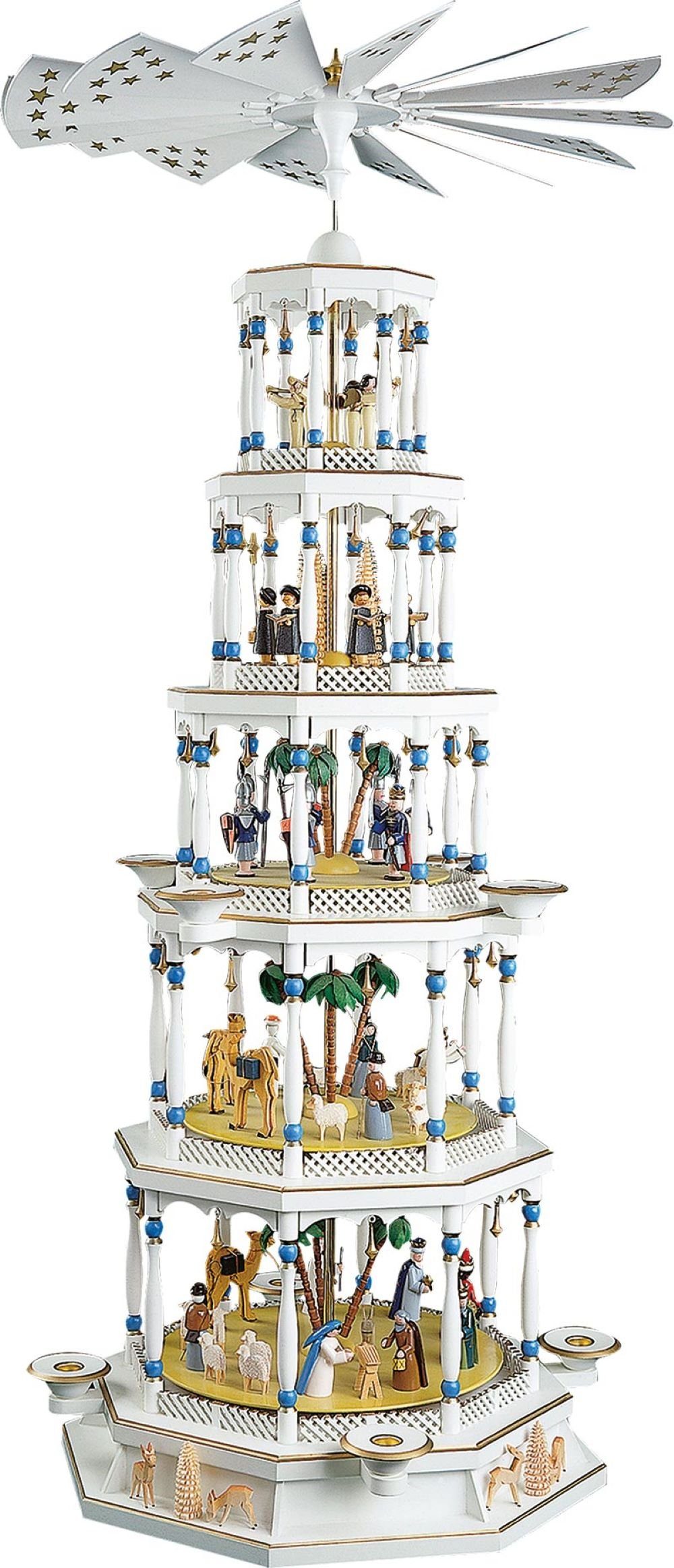 [Spezielle Produkte] Richard Glaesser Christi Handwerkskunst 5-stöckig 123 cm, mit weiß Weihnachtspyramide Höhe original Geburt Spielwerk, Erzgebirge Pyramide