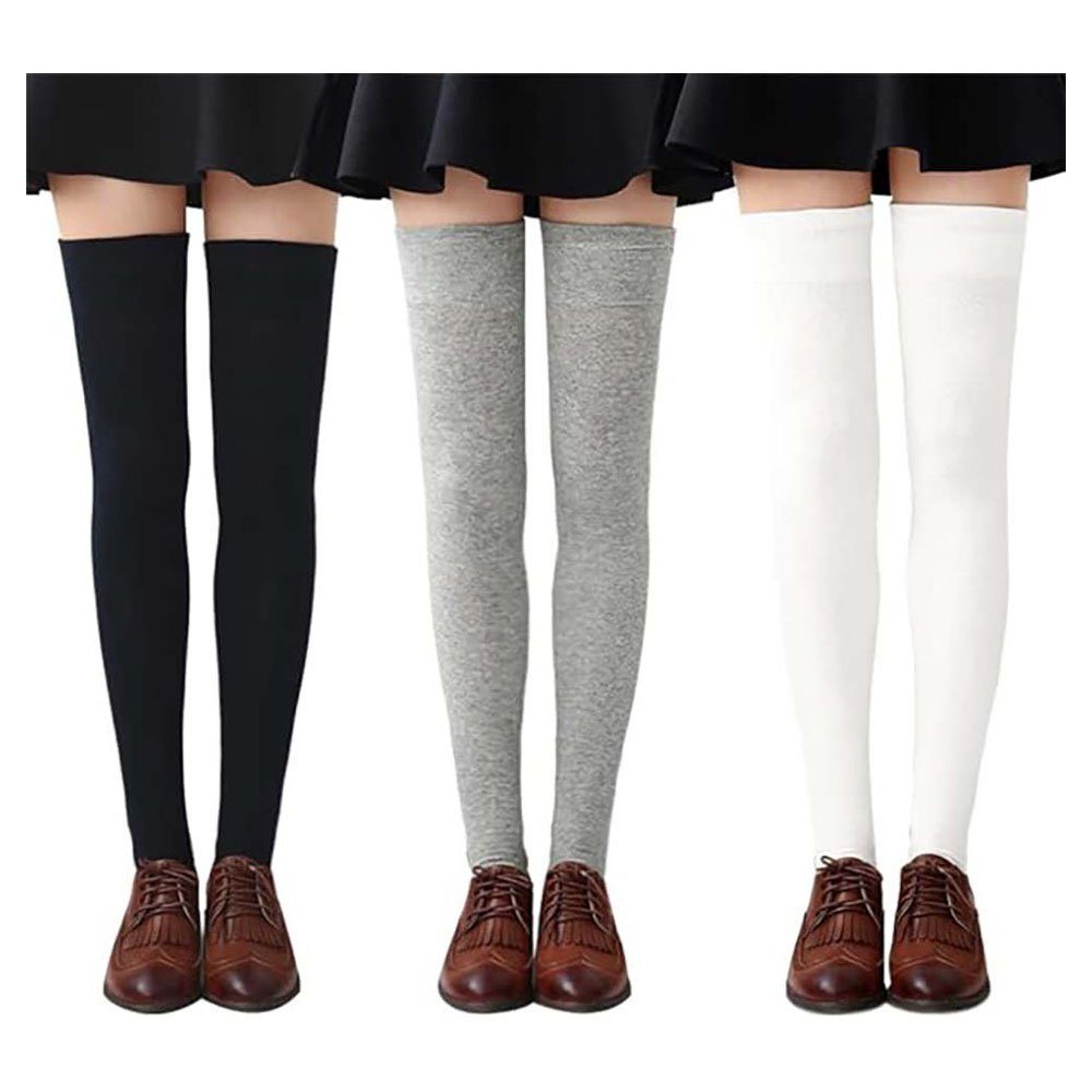 3 Knee Socks Overknees Socks Long Stockings Women's Doppelinstallation CTGtree Overknee High (schwarz+dunkelgrau+weiß)