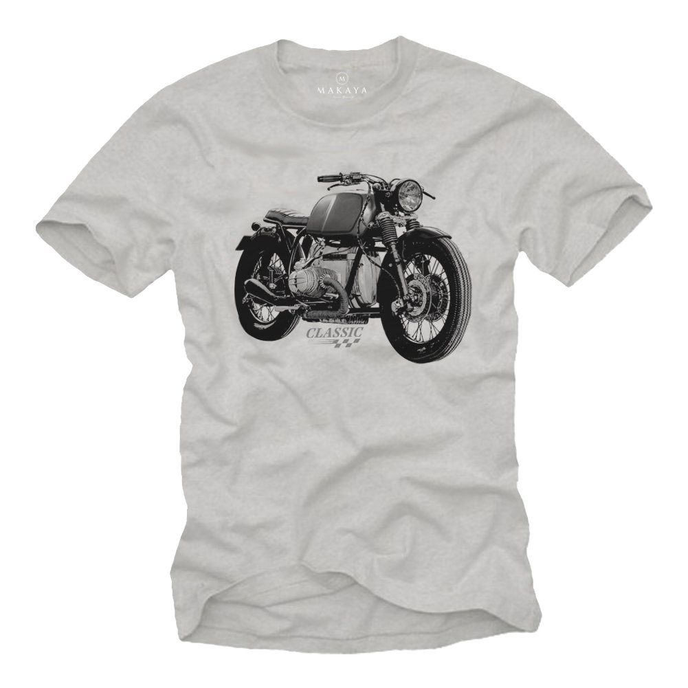 MAKAYA T-Shirt Motorrad Motiv Vintage Biker Classic Motorcycle Oldtimer Aufdruck mit Druck, aus Baumwolle