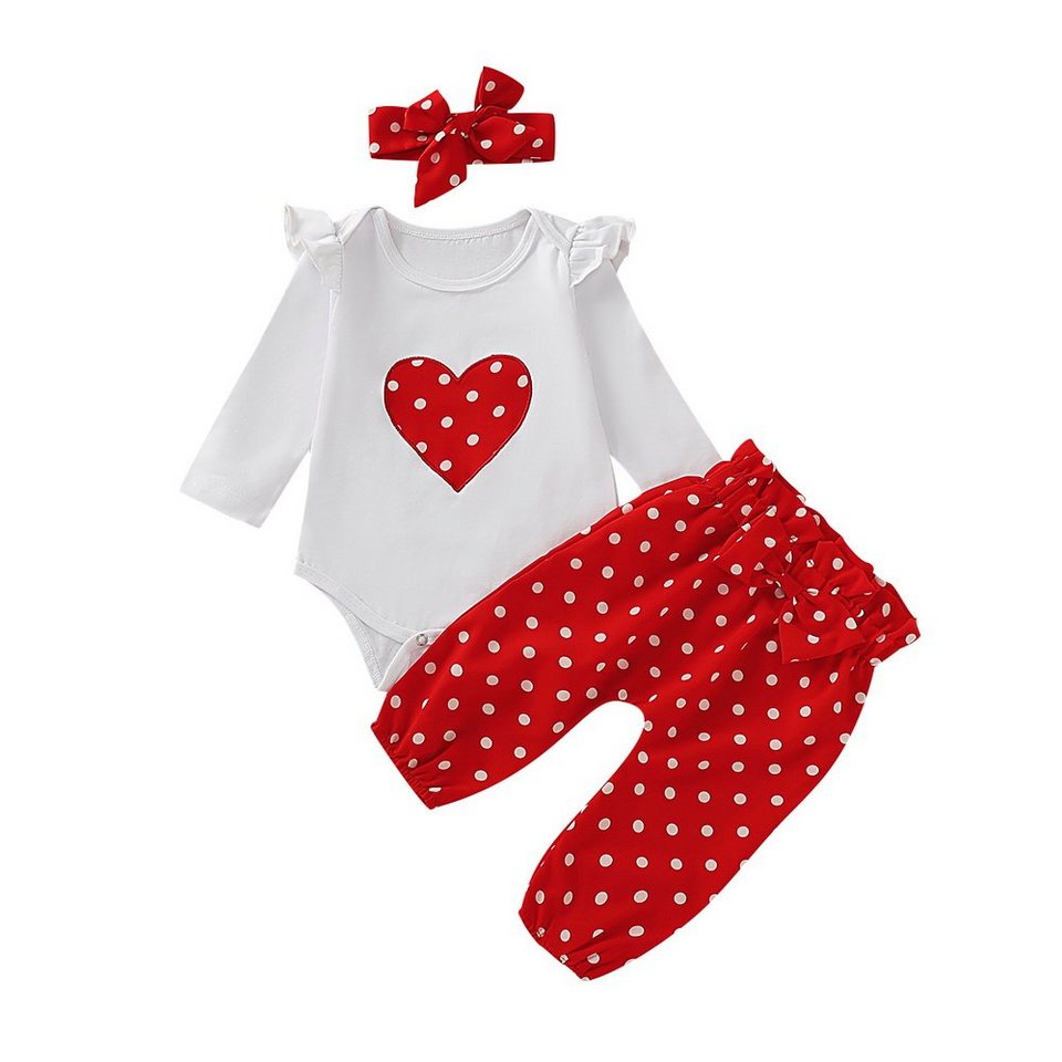LAPA Top & Hose Neugeborene Baby Kleidung Tupfen Rüschen Strampler Set (Set,  3-tlg) Stilvolles und süßes Set Langarmshirt, Hosen und Stirnband