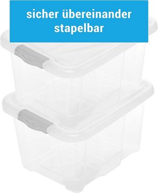 Centi Aufbewahrungsbox 6er Set Aufbewahrungsbox mit Deckel 30 Liter (26 x 49 x 39 cm), Plastikbox aus Kunststoff mit Clip-Deckeln Stapelbar Transparent