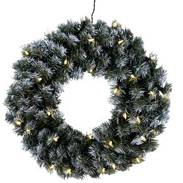 Best Season Dekokranz LED Weihnachtskranz Edmonton von Star Trading, Kranz Weihnachten in Tannengrün mit weißen Schnee-Details für innen und außen, warmweiß, mit Kabel, Ø: 50 cm, IP44