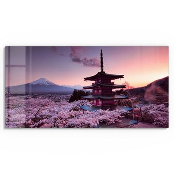 DEQORI Glasbild 'Kirschblüten Tempel Japan', 'Kirschblüten Tempel Japan', Glas Wandbild Bild schwebend modern