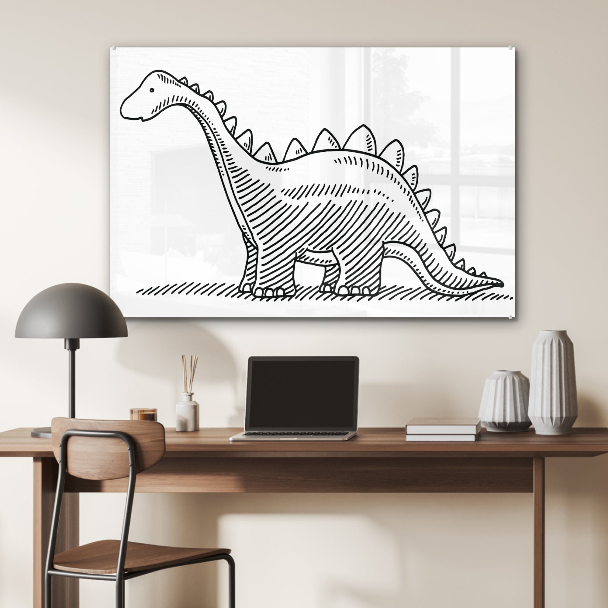 - Wohnzimmer & - Schlafzimmer MuchoWow Stegosaurus, St), Acrylglasbilder Kinder Illustration Dinosaurier - Acrylglasbild (1