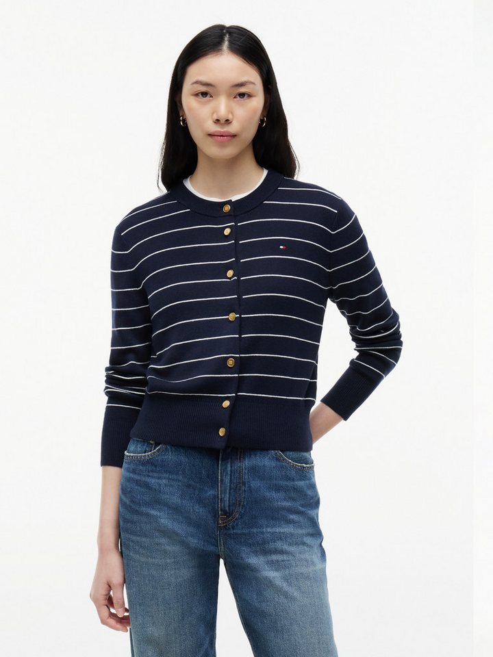 Tommy Hilfiger Strickjacke FULL NEEDLE STITCH CARDIGAN Baumwolle, goldfarbene Knöpfe