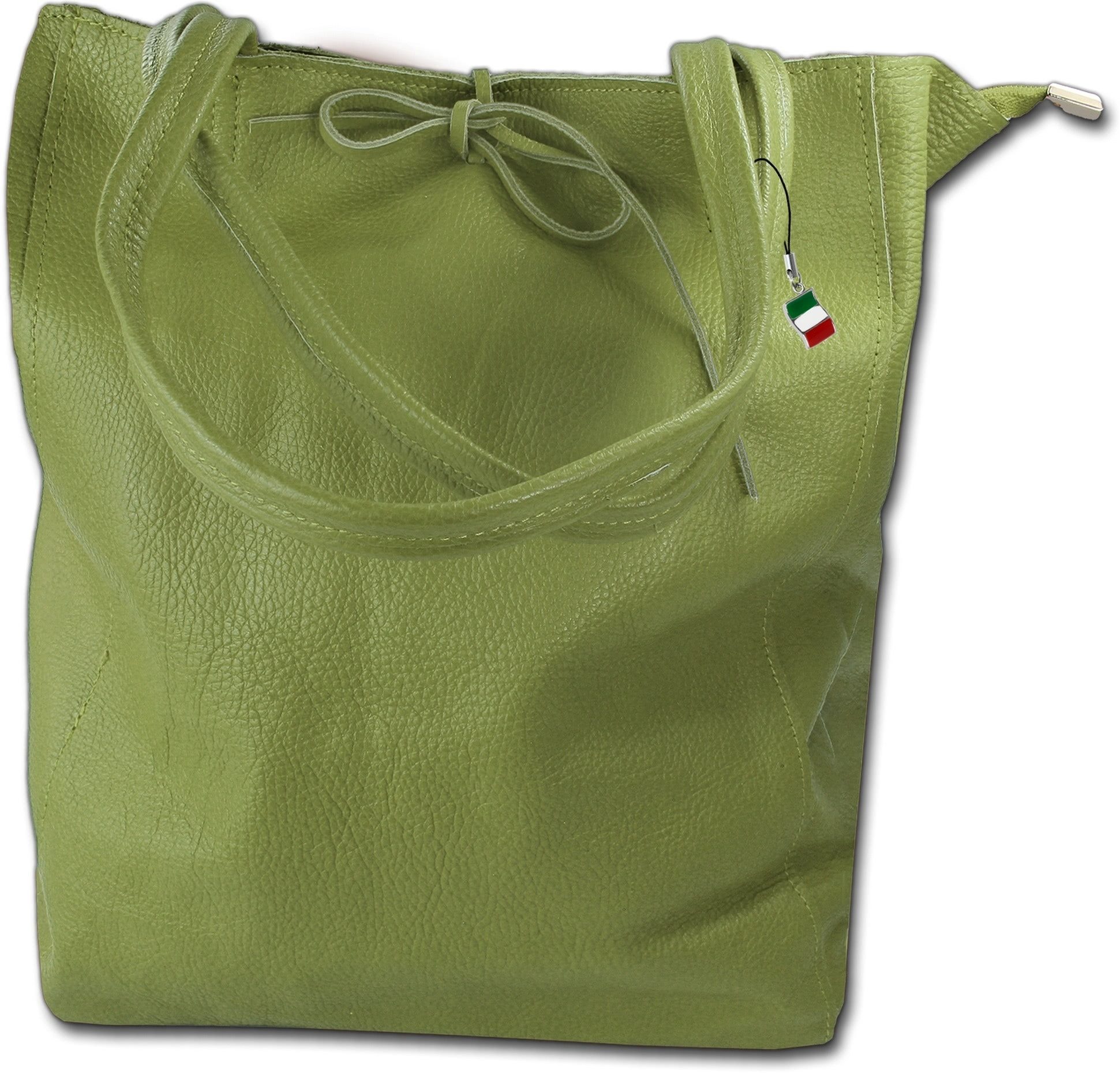 FLORENCE Shopper Florence ital. Shopper Echtleder Damen (Schultertasche, Shopper), Damen Shopper, Schultertasche Leder, olivgrün, Größe ca. 28cm