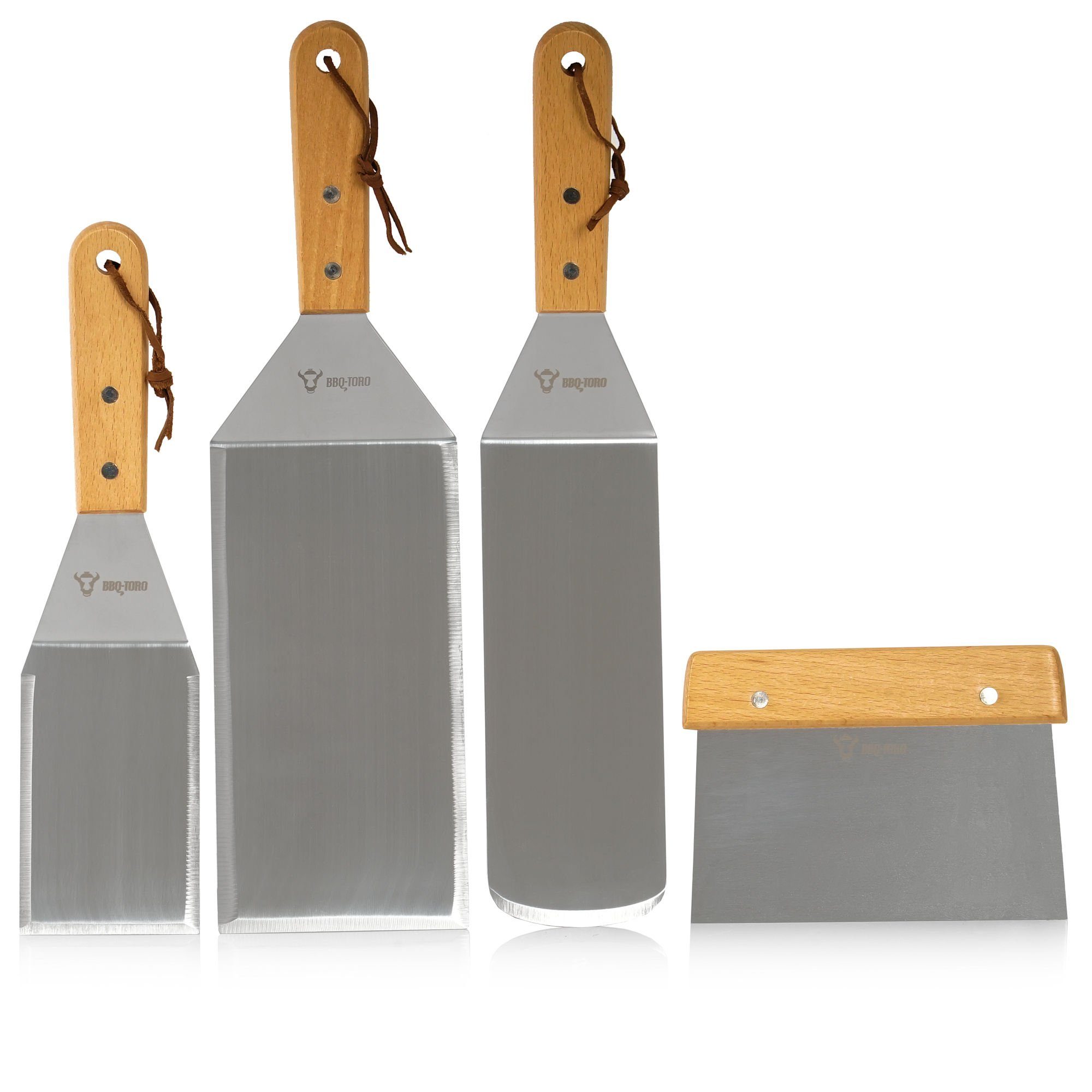 BBQ-Toro Grillbesteck-Set 4-tlg. Edelstahl Pfannenwender Set mit Winkelpaletten Grillspachtel