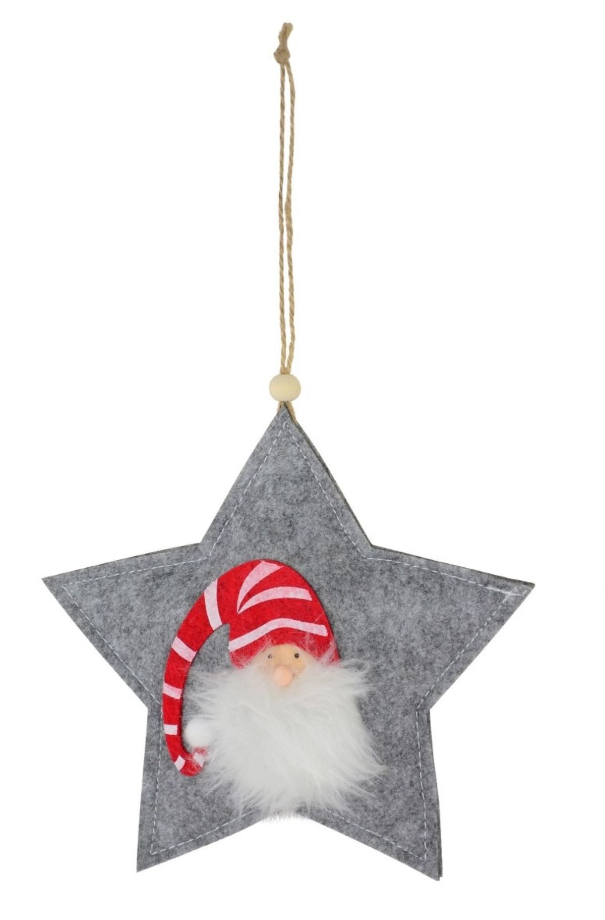 RIFFELMACHER & WEINBERGER Weihnachtsbaumkugel Stern zum Hängen, Grau mit Wichtel aus Stoff, 20