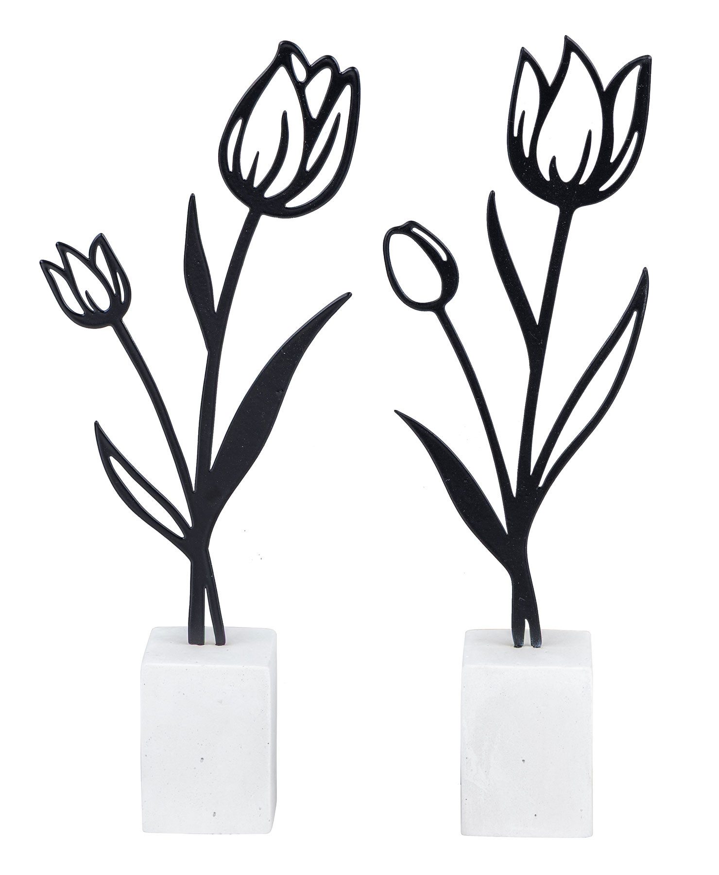 Levandeo® Dekoobjekt 2er Set Metall Blume Tulpe Schwarz Beton Grau Draht Deko Aufsteller Ti