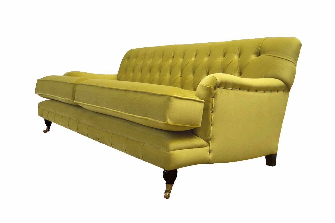 JVmoebel Chesterfield-Sofa Chesterfield modernes 3-Sitzer-Sofa aus handgefertigtem gelbem Stoff