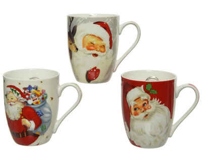 Decoris season decorations Becher, Porzellan, Tasse Weihnachtsmann Porzellan 12cm rot / weiß 1 Stück sortiert