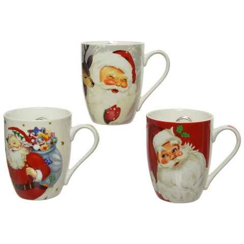 Decoris season decorations Becher, Porzellan, Tasse Weihnachtsmann Porzellan 12cm rot / weiß 1 Stück sortiert