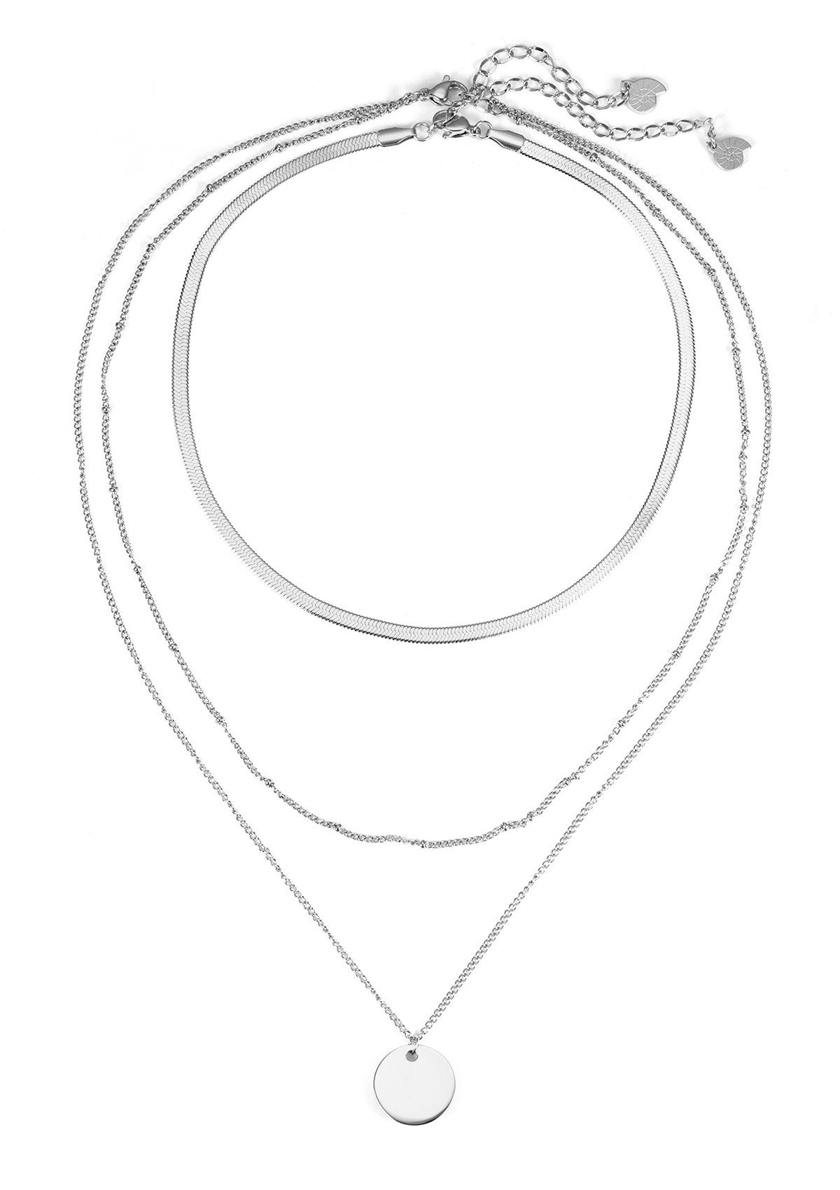 Edelstahlketten-Set Layer 18K Roségold vergoldet, Choker Kette Kreis mehrreihig