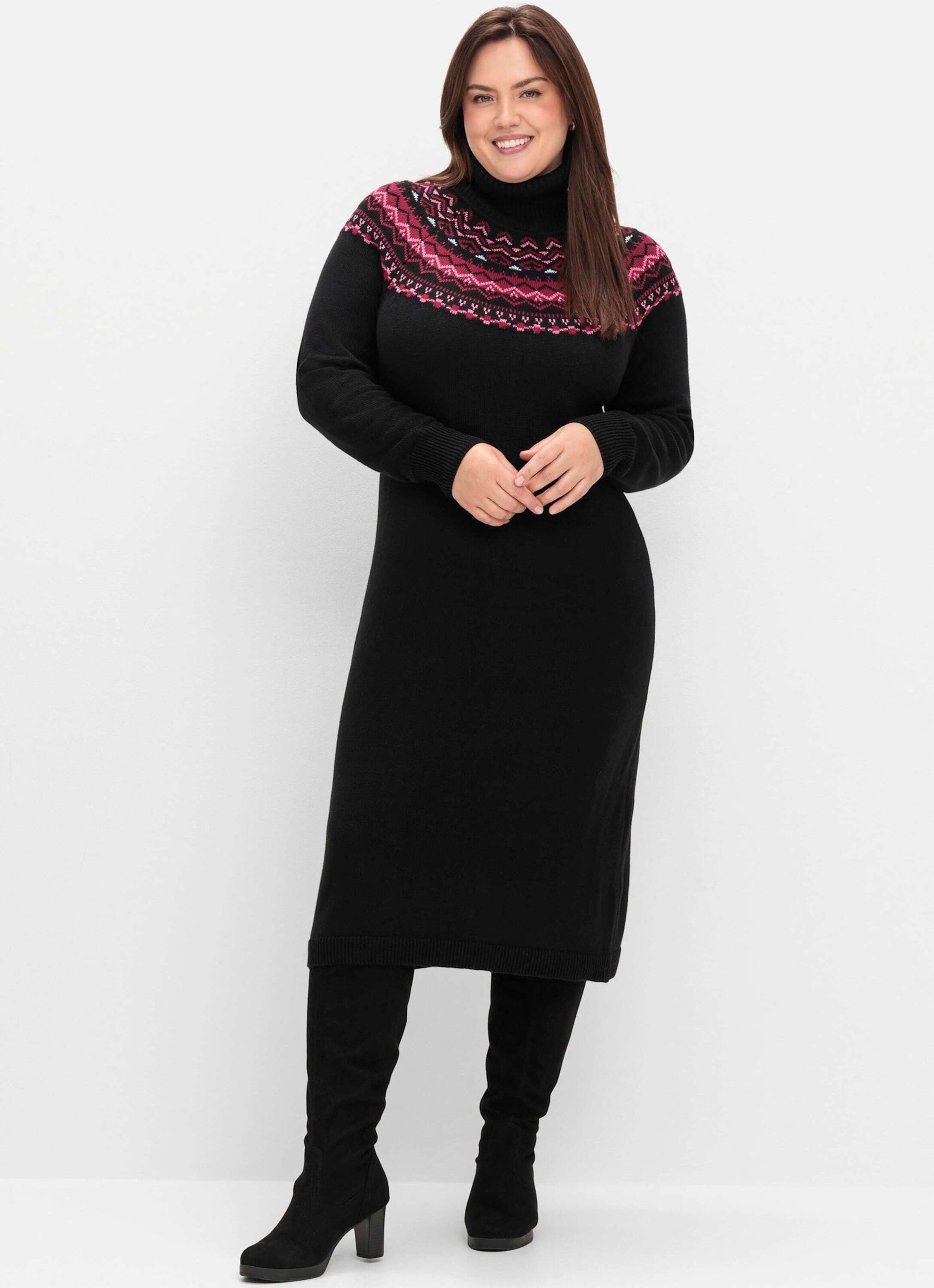 Sheego Strickkleid Strickkleid Langarm
